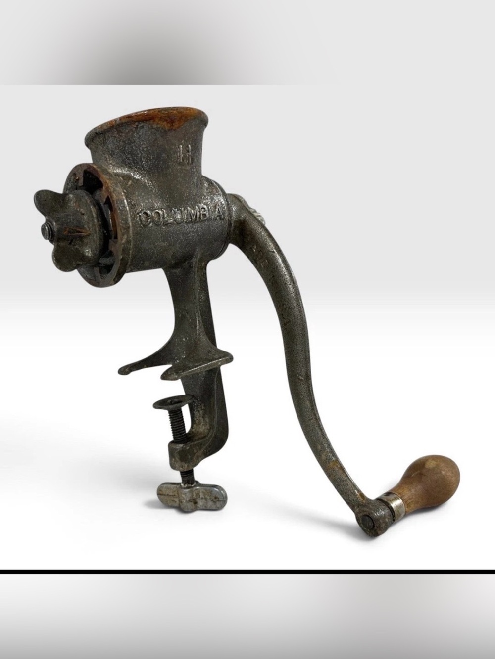 Vintage Columbia No. 11 Cast Iron Meat Grinder Hand Crank USA Farmhouse Decor